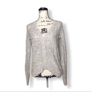 Lightweight Gray Knit Button-Front Cardigan with Subtle Gold Shimmer | Size Smal